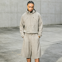 Ensemble court coupe-vent à carreaux deux pièces personnalisé YSJY pour homme, style streetwear, survêtement sport en nylon