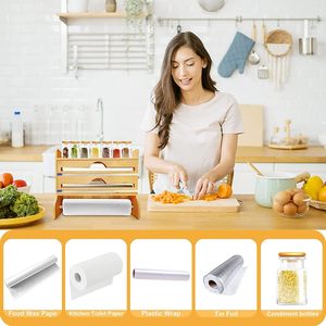 Organisateur mural 4 en 1 pour cuisine en bambou <span class=keywords><strong>et</strong></span> aluminium, distributeur de papier aluminium, <span class=keywords><strong>film</strong></span> plastique <span class=keywords><strong>et</strong></span> porte-serviettes en papier - Product Image 6