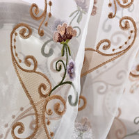 Tissu de rideau transparent brodé 100% polyester, motif floral classique européen pour salon, chambre à coucher, fenêtre