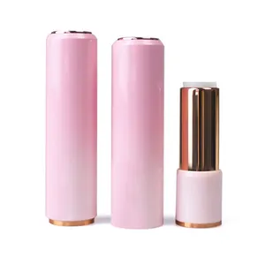 Envase de lápiz labial, venta al por mayor, productos en stock, forma redonda, personalizado, lápiz labial rosa vacío, paquete contenedor de tubo de bálsamo labial