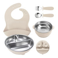 Nouvelle Tendance : Ensemble d'alimentation pour bébé avec base à ventouse, en acier inoxydable 304 et silicone de qualité alimentaire, vaisselle pour l'alimentation et les repas des enfants