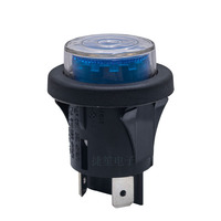Interruptor de Botón Pulsador Redondo de 25 mm, 16A250VAC T105 RL5-121, Encendido/Apagado, Bloqueo Automático, Luz Azul, con Tapa de PVC, Impermeable
