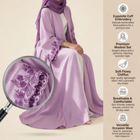 Ensemble Abaya Zifeng OEM à devant ouvert avec hijab assorti, manches décorées de dentelle, coupe ample, longue, tenue quotidienne modeste pour femme