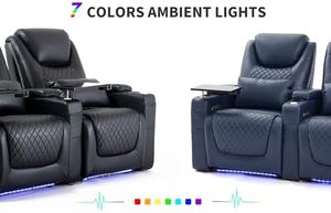 Silla reclinable de Color personalizado para cine en casa, iluminación ambiental, almohada Lumbar, bandeja, mesa, sofá azul reclinable - Product Image 5