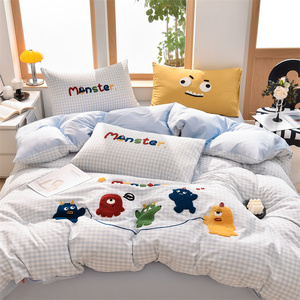 Juego de sábanas para edredón al por mayor, juego de cama <span class=keywords><strong>infantil</strong></span> personalizado de cuatro piezas con bordado de toalla de algodón lavado - Product Image 1