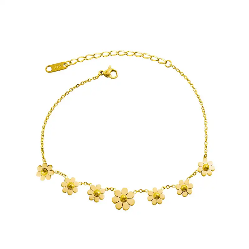 2022 New Design Daisy Petals 18K Gold Plated 316L Stainless Steel High Quality Trendy Beach Feet Jewelry Anklet For Women
