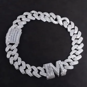 Bijoux fins personnalisé Big <span class=keywords><strong>Guy</strong></span> 28mm 925 argent Sterling Bagutte VVS Moissanite diamant cubain lien chaîne collier avec lettre - Product Image 1
