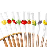 Paille à boire en verre borosilicate soufflé à la main, décorative feuille d'érable, pour fruits et légumes, large, pour bubble tea, réutilisable, écologique