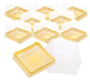 Plastic Square Moon Cake Boxes Stand Egg- Yolk Puff Container Golden Cupcake Muffin Dome Holders Gift Packing Box