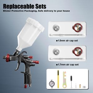 Pistolet de pulvérisation A610 LVLP avec buses de 1,3/1,4/1,7 mm, régulateur d'air, <span class=keywords><strong>gobelet</strong></span> de 20 oz pour la peinture automobile, les meubles, la maison, le vernis - Product Image 5