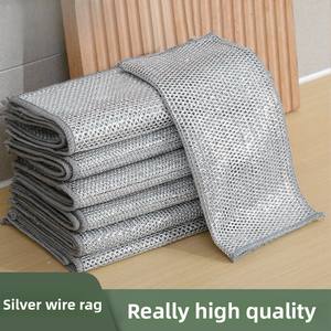 Paño de limpieza de alambre de acero plateado que reemplaza a la esponja de alambre de acero, cepillo de cocina de doble capa para ollas, práctico utensilio metálico. - Product Image 3