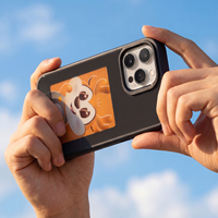 Étui de téléphone intelligent avec écran E-Ink arrière, étui personnalisé avec fond d'écran photo orange pour iPhone 15/14/13 Pro, sensation de téléphone nu