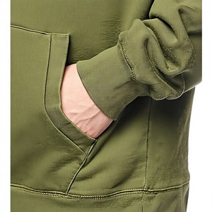 Men's Olive Green Hooded Sweatshirt Regular Fit 100% Cotton <b>Fleece</b> Casual Pullover with Front Pocket Breathable Winter Wear - Product Image 6