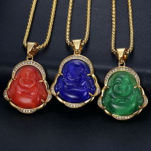 Yunnique – collier avec pendentif Bouddha Maitreya, en acier inoxydable plaqué or, calcédoine œil de chat, bijoux cadeau unisexe - Product Image 1