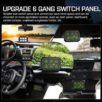 Panneau d'interrupteurs lumineux RGB 6 voies avec boîtier de contrôle de circuit, commutation 3 couleurs, panneau d'interrupteurs à bouton-poussoir universel 12V pour voiture 4x4 et camping-car