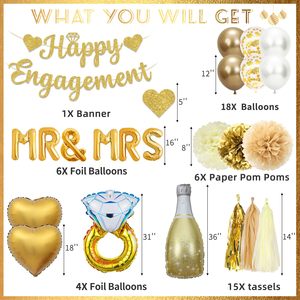 Kit de décoration doré pour fête de fiançailles, ballon en aluminium en forme de bague et de cœur pour bouteille de vin, guirlande de fleurs en papier et latex, mariage, MRS - Product Image 2