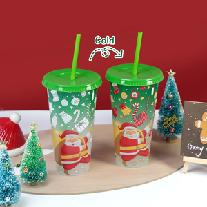 Nuevo Vaso Cambiador de Color 2025 con Tapa y Pajitas, Vasos de Café de PP para Fiestas de Navidad y Halloween, Vaso para Bebidas Frías - Product Image 4