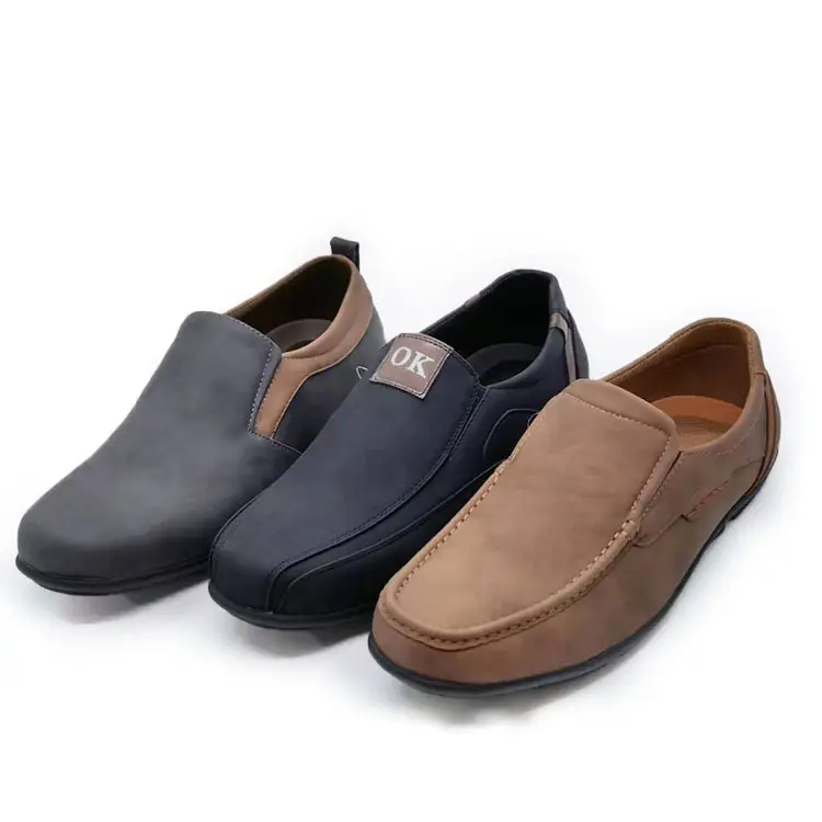 Giày Lười Moccasin Bằng Da PU Thủ Công Cho Nam, Giày Đế Bằng Không Trơn Trượt Thường Ngày