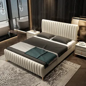 现代家具豪华卧室套装酒店特大号双单实木底座框架软垫平台床
