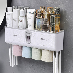 <b>Toothbrush</b> <b>Holder</b> Set <b>Wall</b> <b>Mounted</b> With Cup Storage Space Saving No Drilling Required Bathroom Organizer For Toothpaste And - Product Image 1