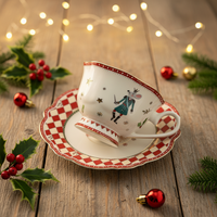 Elfes et soldats service à thé vintage en céramique porcelaine tasse à thé de noël tasse à café et soucoupe en céramique de noël