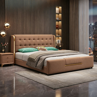 Lit de rangement moderne de luxe JUNYUHAO avec revêtement en tissu, mousse haute densité, cadre en pin, taille Queen/King, meubles de chambre à coucher