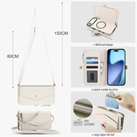 Casing HP Magnetik PU Lepas Pasang untuk iPhone 18 Pro Max/17 Pro/17 Air/16/15/14 dengan Dompet Resleting, Tali Selempang & Tali Pergelangan Tangan