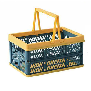 Household plastic folding storage basket with handle for fruit/vegetable/books/snacks large size
