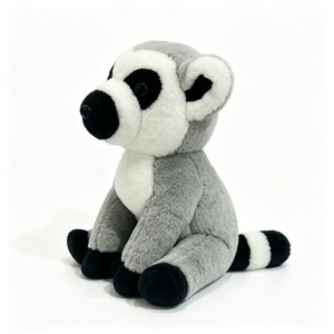Black and white lemur plush with striped tail,Soft fur lemur toy, Cartoon-style lemur plush, Adorable lemur with mask markings - Product Image 1
