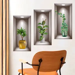 3D Vinyl Bonsai Wall Stickers Simulation Green Plant Potted Wallpaper Decal Modern Decor For Kitchen Tile Wall Sticker Mural