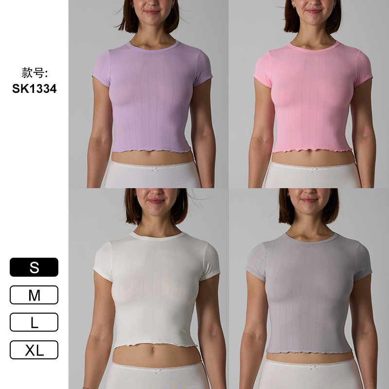 Sk1334 Women Quick-drying Crew Neck Yoga Wear Short Sleeve Outdoor Casual Running Fitness Sports Short Sleeve T-shirt