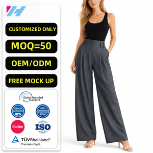 <span class=keywords><strong>Pantalon</strong></span> large en <span class=keywords><strong>lin</strong></span> mélangé pour <span class=keywords><strong>femme</strong></span>, taille haute, coupe décontractée, idéal pour le bureau, personnalisable OEM ODM - Product Image 1