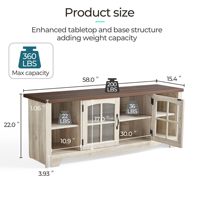 Meuble TV moderne en bois de 65 pouces, centre de divertissement avec porte en verre, armoire de rangement, étagères réglables, console TV pour salon