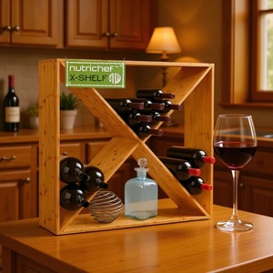 Nutrichef X-Shelf Wine Rack Bamboo 12 Bottle Storage Desktop Display <b>Bar</b> <b>Tool</b> - Product Image 1