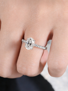 Anillo de Compromiso de Oro Sólido de 14K con Diamante Cultivado en Laboratorio de Corte Ovalado de 1ct 2ct 3ct, Halo Oculto, Certificado IGI, D VS1, Joyería Nupcial de Lujo - Product Image 5