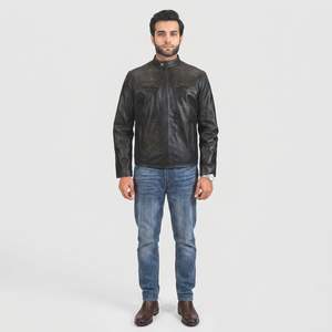 Cheap Wholesale Men Genuine Leather <b>Jacket</b> Custom Logo OEM Supplier <b>Slim</b> <b>Fit</b> Motorcycle <b>Jackets</b> Bulk Biker Coats Vintage Style - Product Image 1