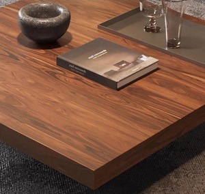 Tavolino da Caffè Minimalista Quadrato in Legno Massello di Alta Qualità, Design Moderno e Semplice con Venature Noce e <span class=keywords><strong>Piedi</strong></span> in Acciaio Inossidabile - Product Image 5