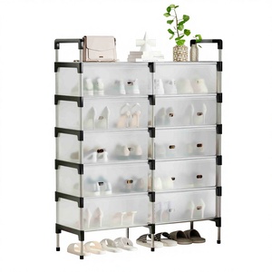 New Design 2 Row 6-Layer Dustproof Shoe Rack Large Capacity 20-28 Pairs Shoes <strong>Boot</strong> Metal Shoe Rack <strong>Stand</strong> for Entryway,Bedroom - Product Image 1