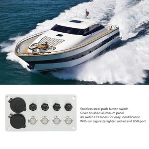 Marine Boat <strong>Switch</strong> Panel, Rocker <strong>Switch</strong> Panel 4 Gang <strong>Push</strong> <strong>Button</strong> <strong>Switch</strong> Panel with Circuit Breakers Cigarette Lighter Socket USB - Product Image 6