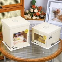 Boîte cadeau pour gâteau avec fenêtre transparente de luxe, logo personnalisé, emballage de stockage en 3 parties, papier cartonné pour boîte d'emballage de gâteau d'anniversaire