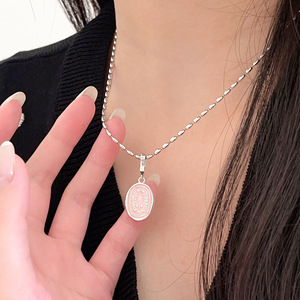 Colgante ovalado de plata de ley S925 con epoxi rosa en forma de espiga de trigo, solitario, para mujer, regalo, joyería - Product Image 1