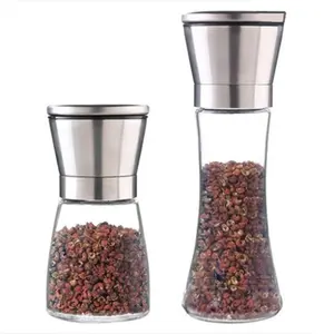 180Ml Cao Cấp Nhỏ Lớn Có Thể Điều Chỉnh Thô Refillable Himalaya Muối Gia Vị Chai Muối Và Hạt Tiêu Mill Shakers Máy Xay Thiết Lập