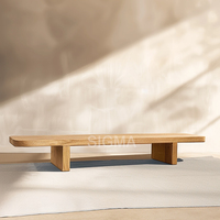 Table basse d'extérieur rectangulaire moderne en teck massif à lattes pour patio, jardin, hôtel, villa, restaurant, mobilier central