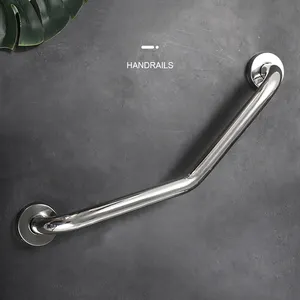 Non-slip safety curved support angled wall mount bath shower handle hand rail 304 stainless steel bathroom grab bar for disabled