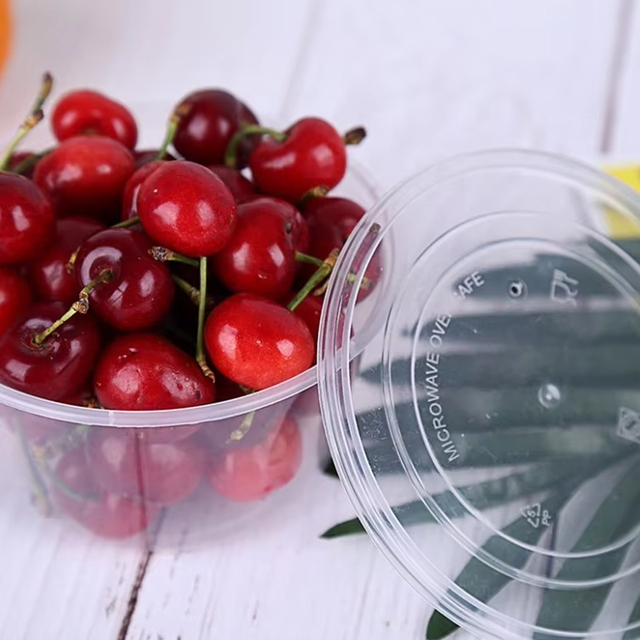 Clear PP Plastic Round Takeaway Boxes Microwave Disposable Food Packaging Containers with Lids