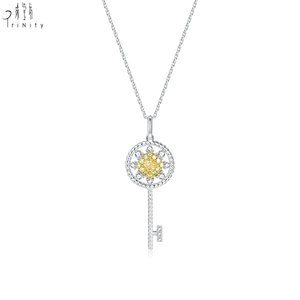 Exclusive Handmade Key Design 18K Solid Gold 13 Pcs Natural Yellow Diamond With Natural Diamond Pendant Necklace For Women Gift - Product Image 1