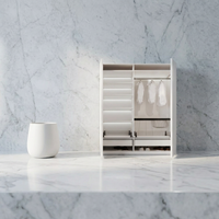 Armoire Walk-In |   Bois foncé en chevrons |   LED dissimulées pour vanité |   Étagères de présentation en verre |   Siège de fenêtre en baie |   Conception 3D Gratuite
