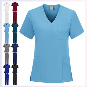 Unisex Scrub Set Moisture Wicking V-Neck Short Sleeve Hospital Uniforms Split Set For Medical Nursing Workwear - Product Image 1