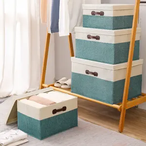 Foldable Storage Bins Organizer Containers Baskets Linen Fabric Collapsible Storage Cubes Boxes with Cover