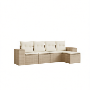 Conjunto de Sofá de Jardín de Ratán Beige de 4 Plazas, Muebles de Exterior Resistentes a la Intemperie, Diseño Contemporáneo - Product Image 1